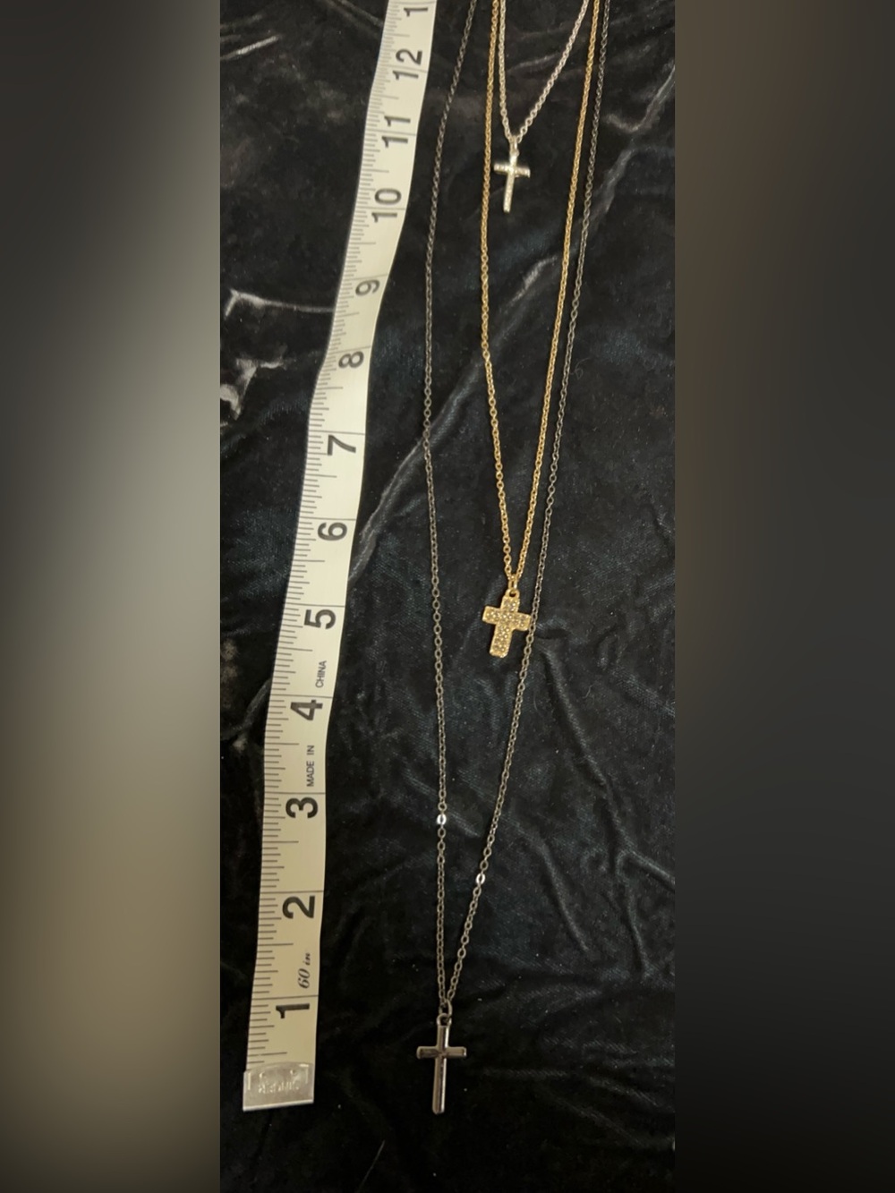 Layered Cross Necklace Set - Tri-toned - Picture 3 of 6